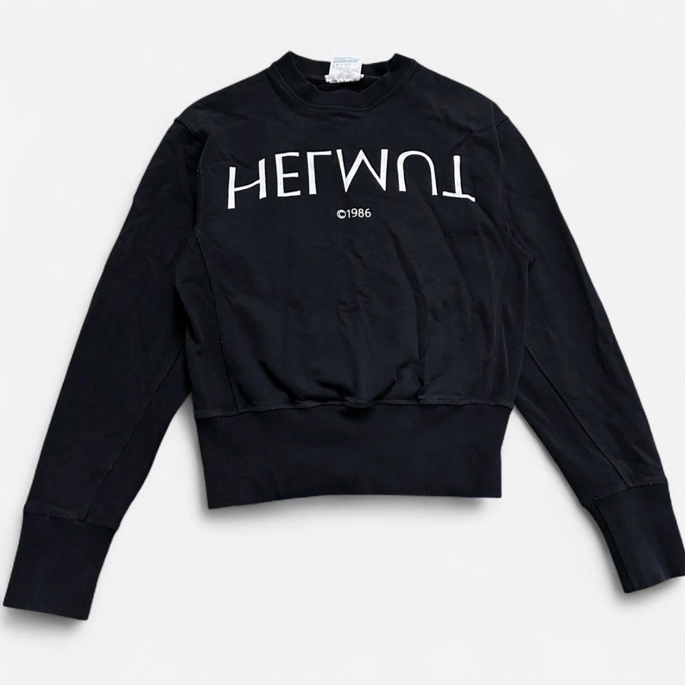 Helmut Lang Black Crewneck Sweatshirt with White Graphic